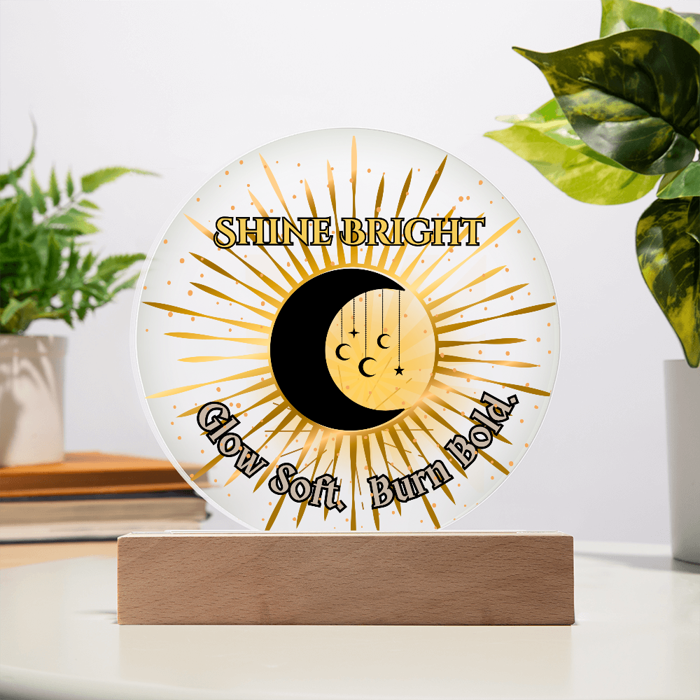 Shine Bright Moon Sun Acrylic Plaque – Celestial Boho Night Light Gift