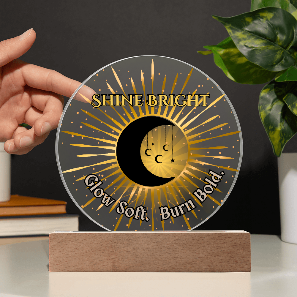 Shine Bright Moon Sun Acrylic Plaque – Celestial Boho Night Light Gift