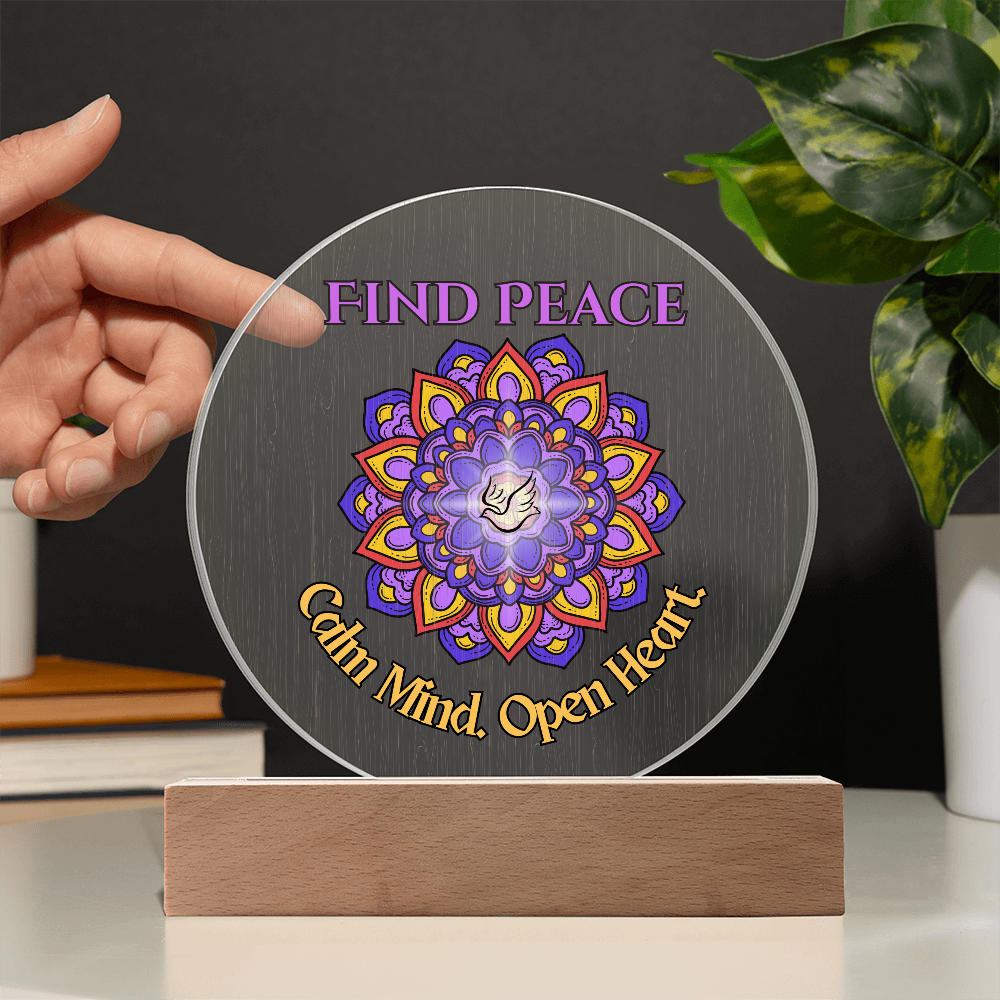 Find Peace Mandala Wall Art – Calm Mind Open Heart Spiritual Dove Decor