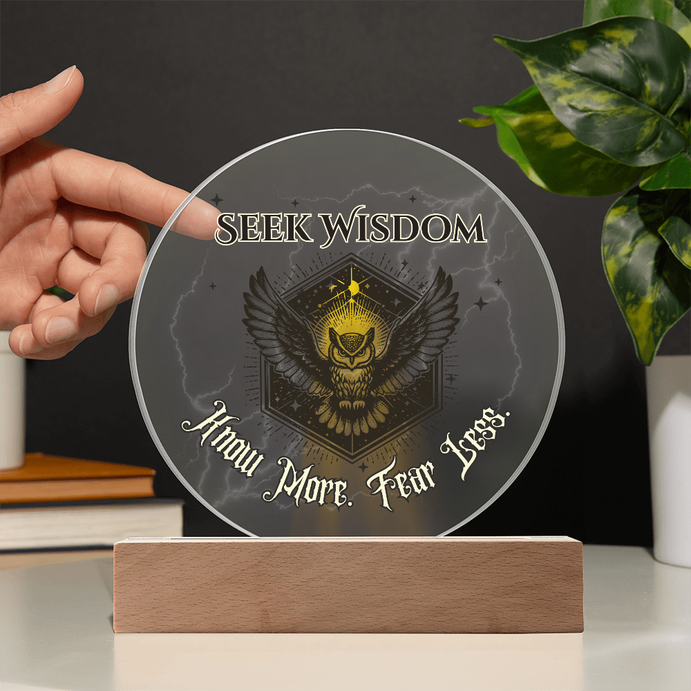 Seek Wisdom Owl Light – Know More Fear Less Acrylic Plaque Gift