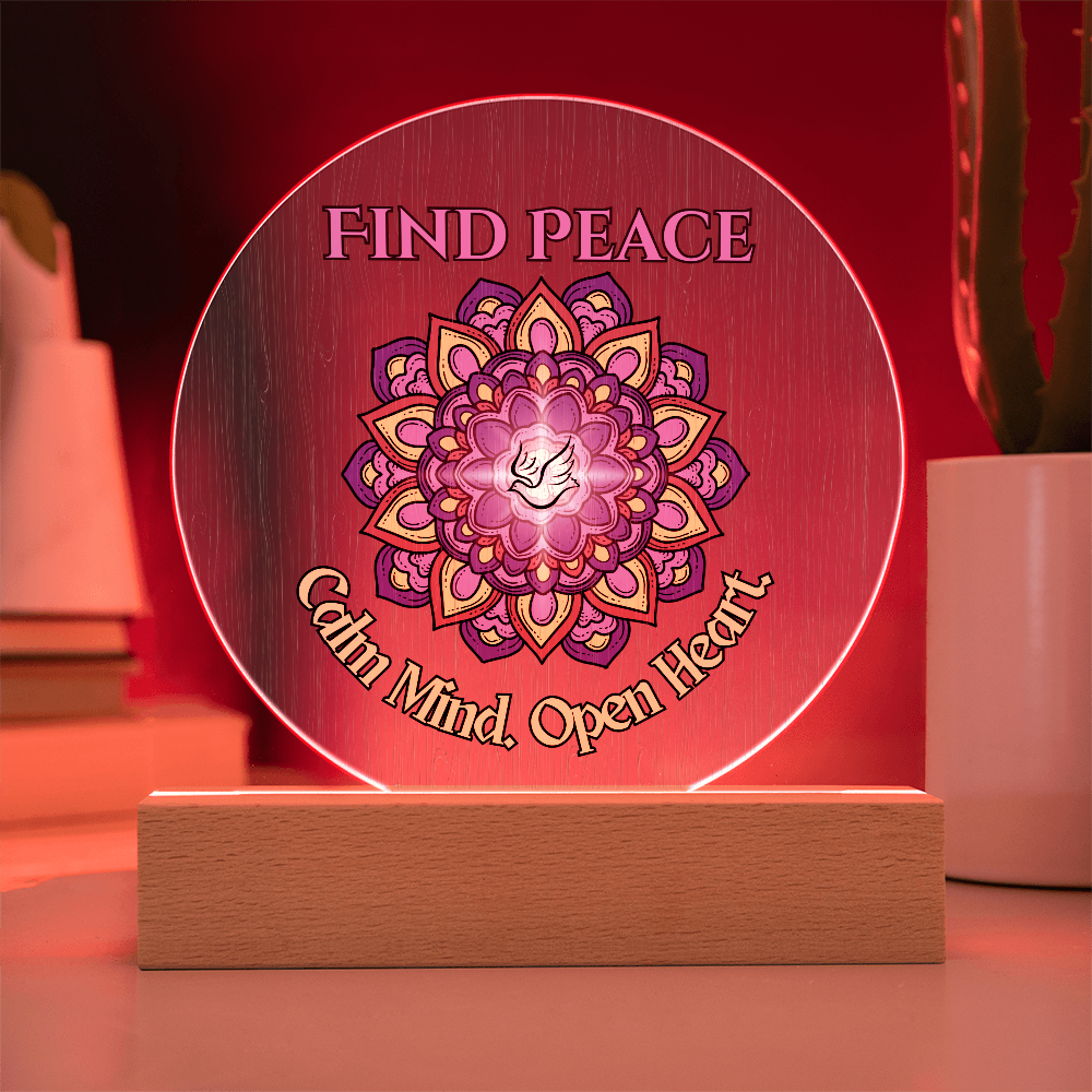Find Peace Mandala Wall Art – Calm Mind Open Heart Spiritual Dove Decor