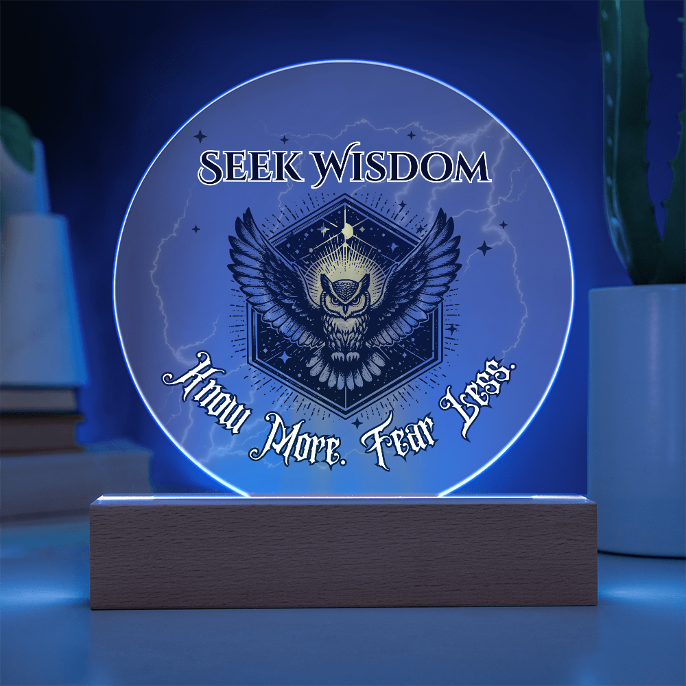 Seek Wisdom Owl Light – Know More Fear Less Acrylic Plaque Gift