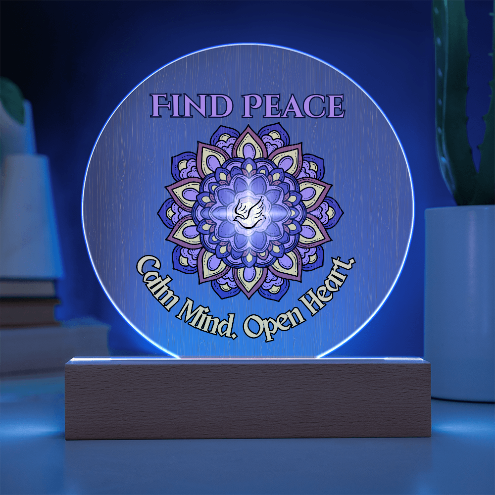 Find Peace Mandala Wall Art – Calm Mind Open Heart Spiritual Dove Decor