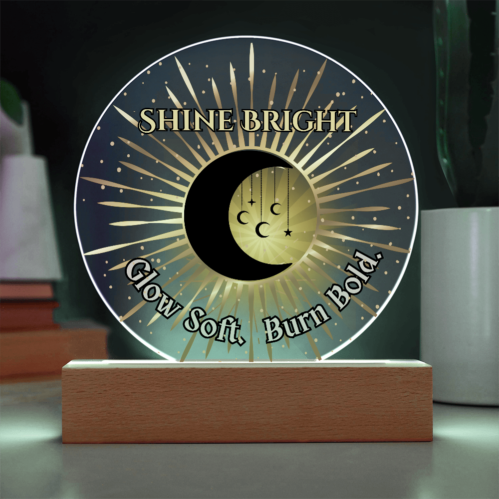 Shine Bright Moon Sun Acrylic Plaque – Celestial Boho Night Light Gift