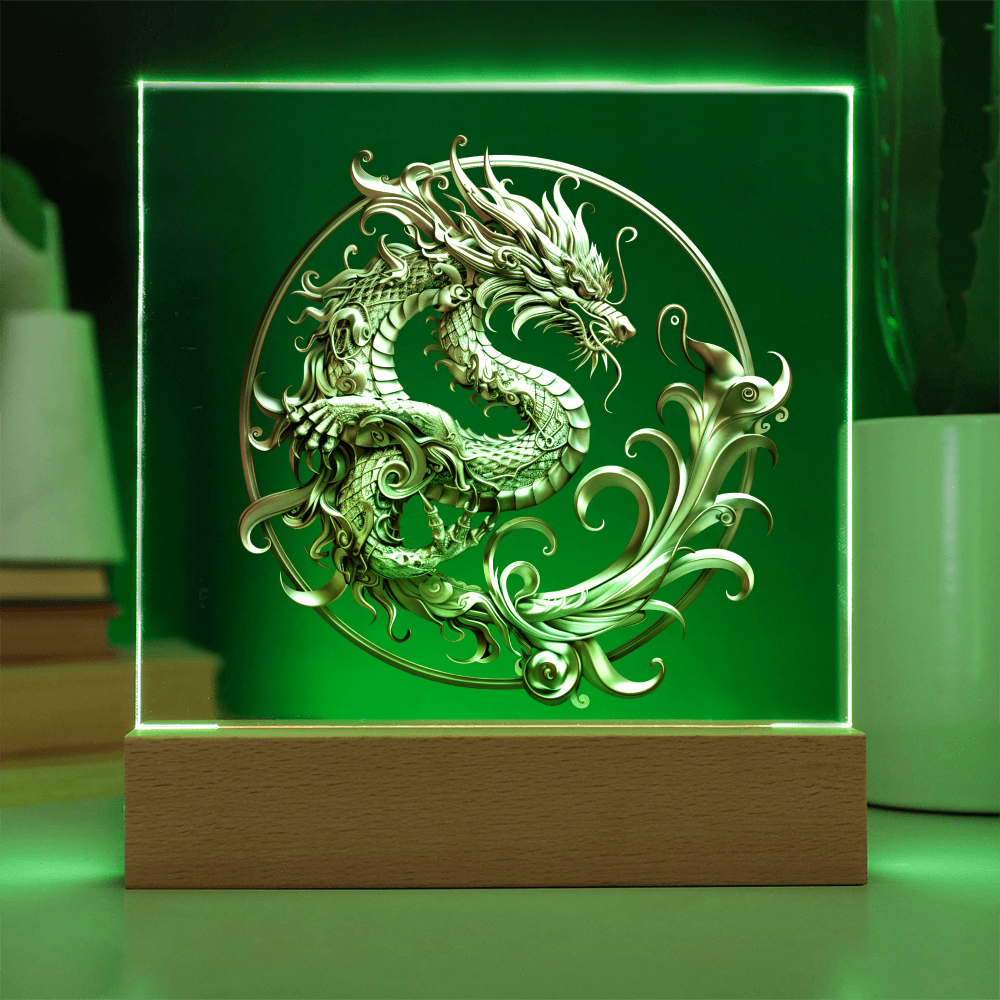 Heraldry Embossed-Look Dragon Plaque – Fantasy Crest Light Panel