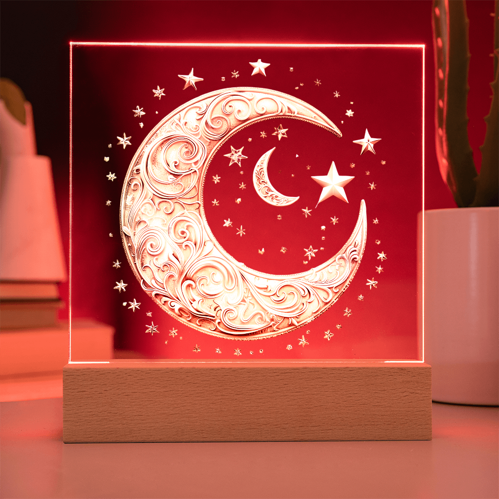 Arcane Embossed Look Crescent Moon Plaque – Mystical Fantasy Light Panel