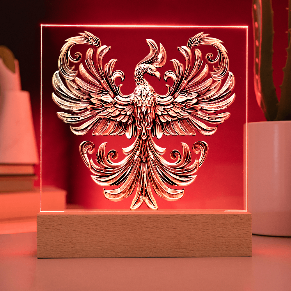 Arcane Embossed Look Phoenix Plaque – Mystical Fantasy Light Panel
