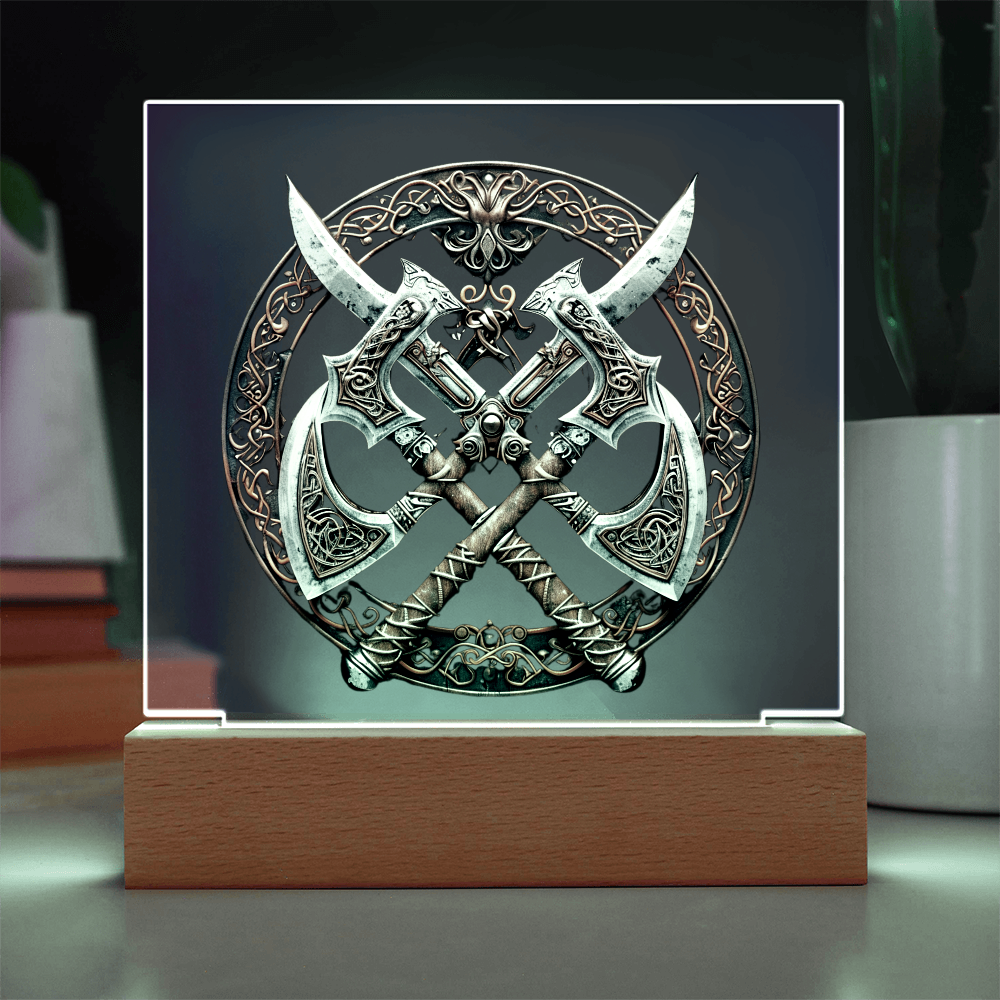 Armory Embossed Look Crossed Axes Plaque – Medieval Fantasy Light Panel