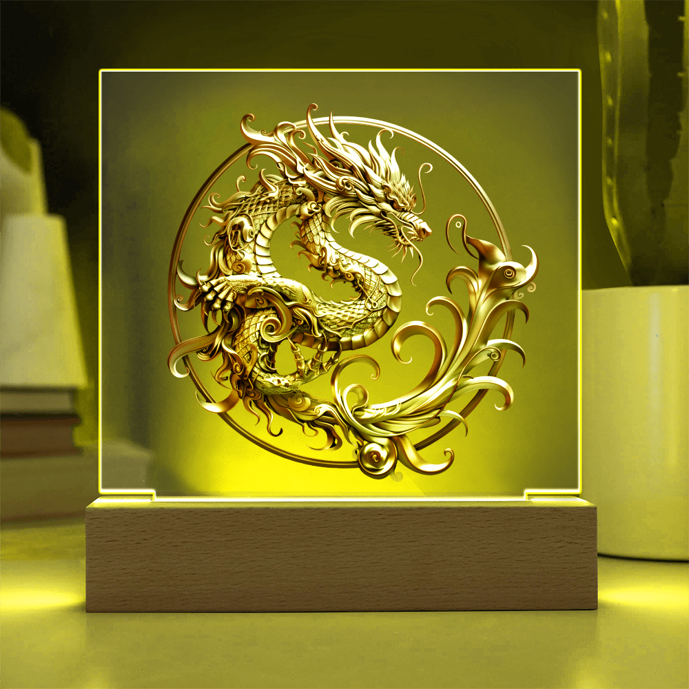 Heraldry Embossed-Look Dragon Plaque – Fantasy Crest Light Panel