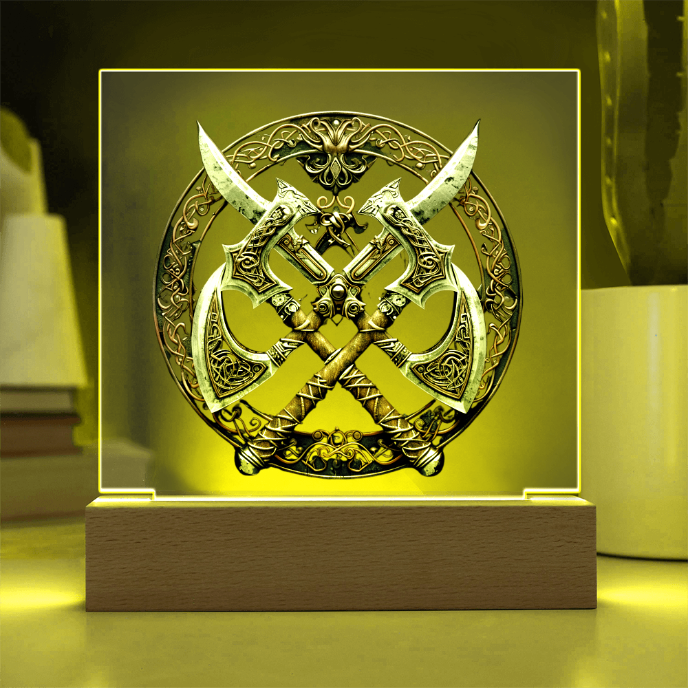 Armory Embossed Look Crossed Axes Plaque – Medieval Fantasy Light Panel