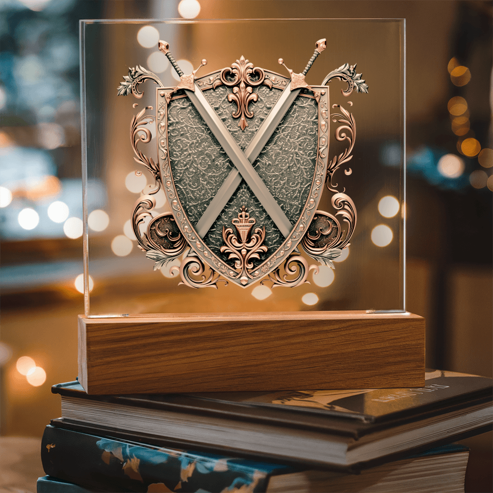 Armory Embossed Look Crossed Swords Plaque – Medieval Fantasy Crest Light Panel