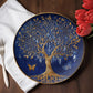 Golden Roots & Indigo Sky – Celestial Tree of Life Decorative Plate