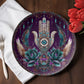 Hamsa Lotus & Feather Plate – Mystical Boho Wall Art (10")