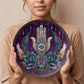 Hamsa Lotus & Feather Plate – Mystical Boho Wall Art (10")