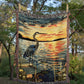 Sunset Heron Watch | Tranquil Lake Scene Woven Blanket for Nature-Inspired Living
