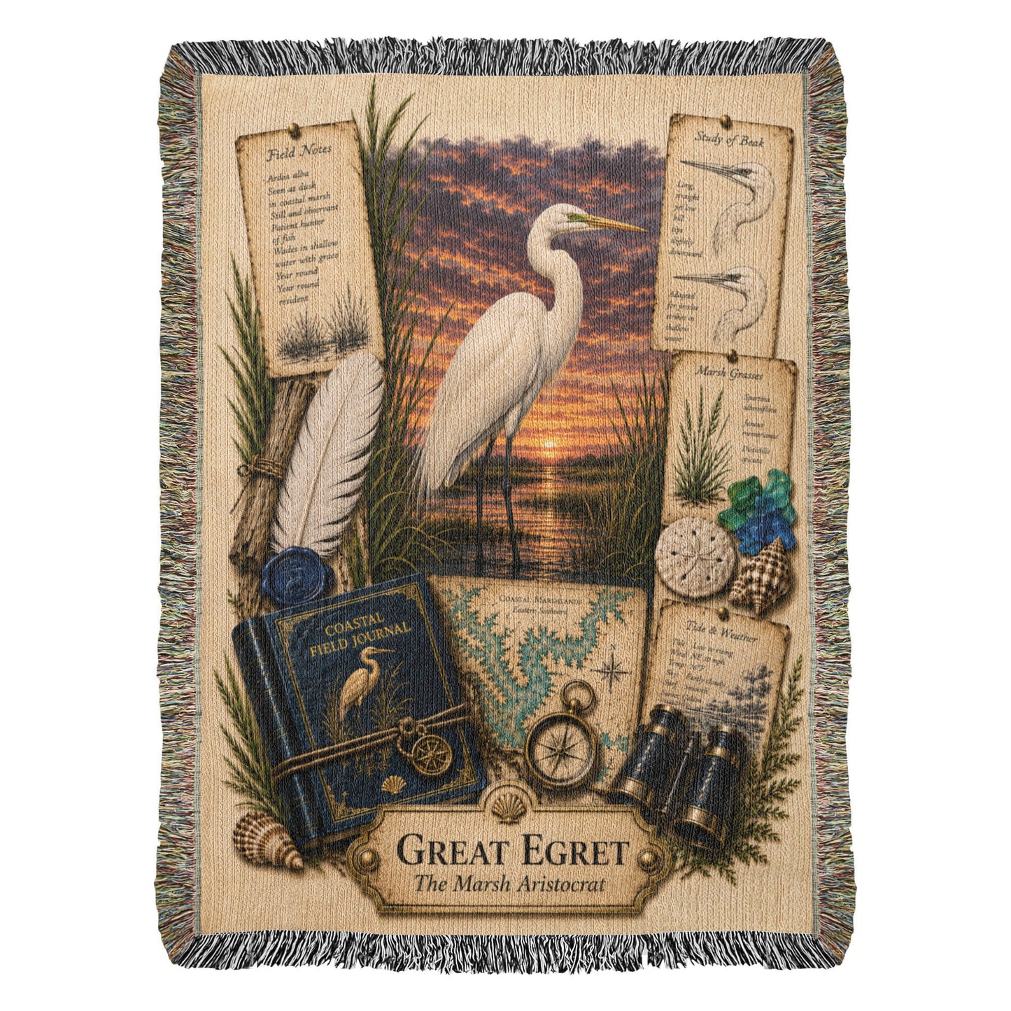 Great Egret Coastal Woven Blanket