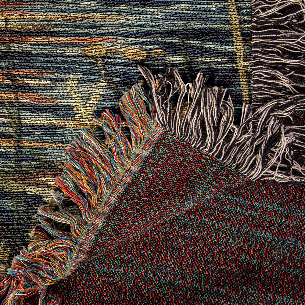 Sunset Heron Watch | Tranquil Lake Scene Woven Blanket for Nature-Inspired Living