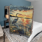 Sunset Heron Watch | Tranquil Lake Scene Woven Blanket for Nature-Inspired Living