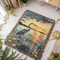 Sunset Heron Watch | Tranquil Lake Scene Woven Blanket for Nature-Inspired Living