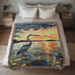 Sunset Heron Watch | Tranquil Lake Scene Woven Blanket for Nature-Inspired Living