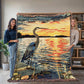 Sunset Heron Watch | Tranquil Lake Scene Woven Blanket for Nature-Inspired Living