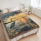 Sunset Heron Watch | Tranquil Lake Scene Woven Blanket for Nature-Inspired Living
