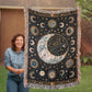 Beaded Look Moon & Stars Blanket – Celestial Woven Throw | Cosmic Boho Decor by Lace & Grit