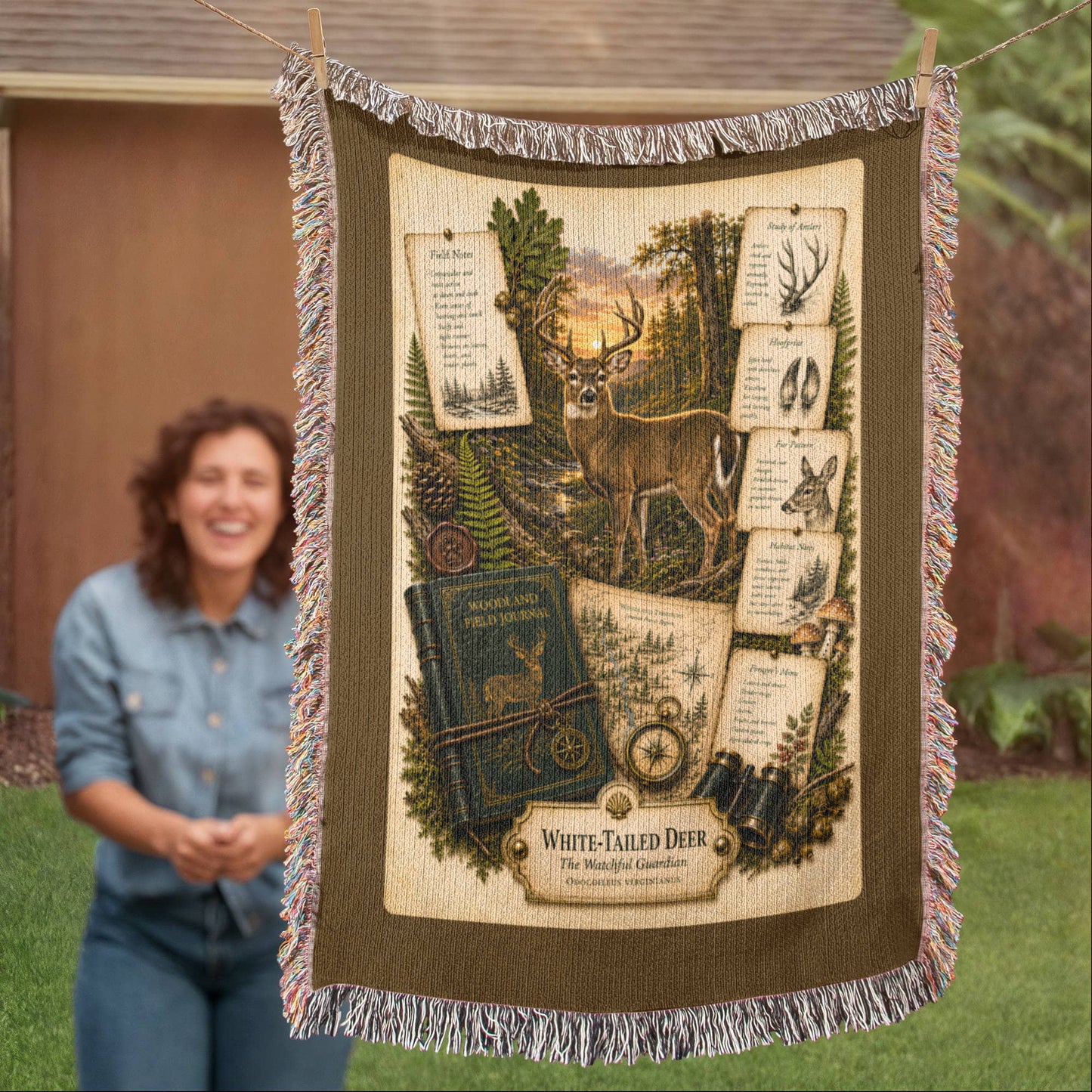 Badger Woven Throw Blanket | Woodland Animal Decor | Cotton Tapestry Throw | Naturalist Journal Gift