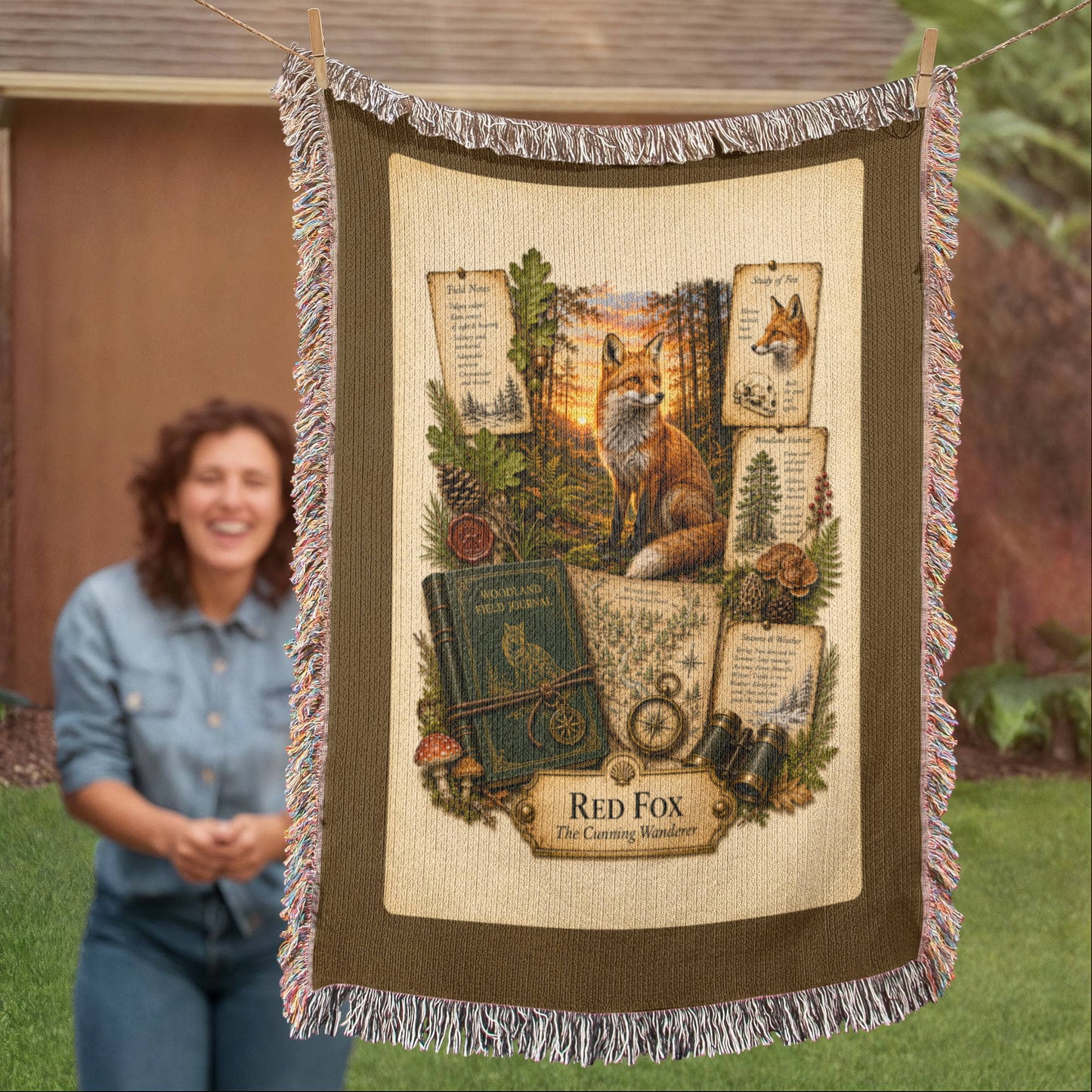 Red Fox Woven Throw Blanket | Woodland Animal Decor | Cotton Tapestry Throw | Naturalist Journal Gift