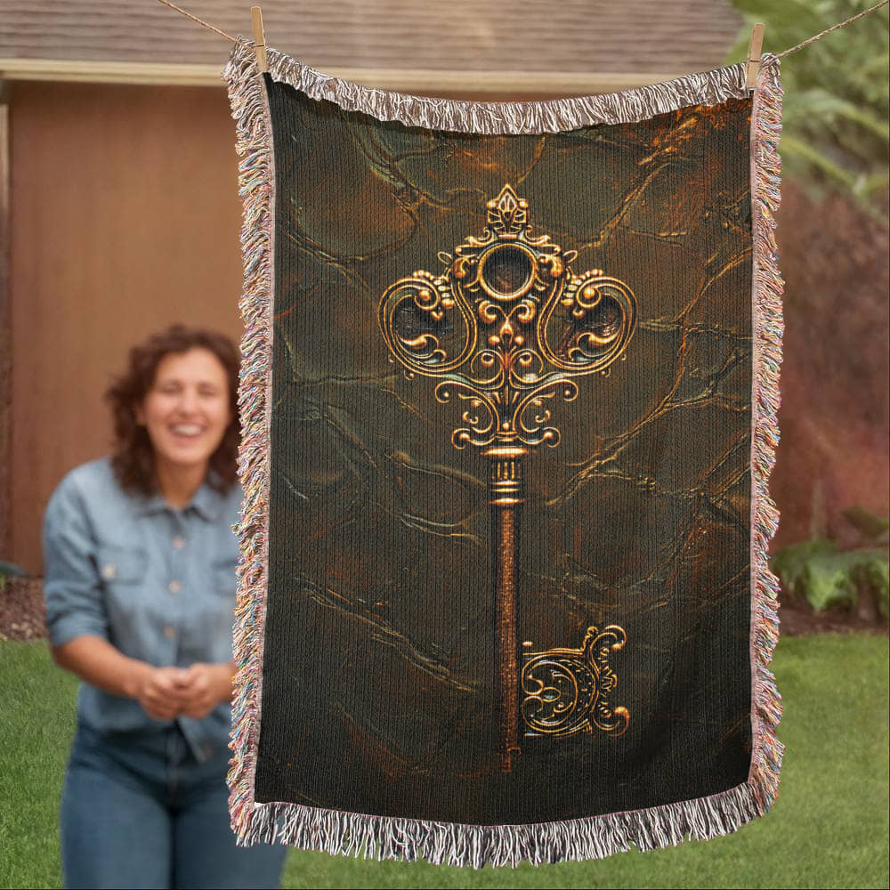 Beaded Look Mystic Key Blanket – Woven Celestial Key of Destiny Throw | Fantasy Decor by Lace & Grit