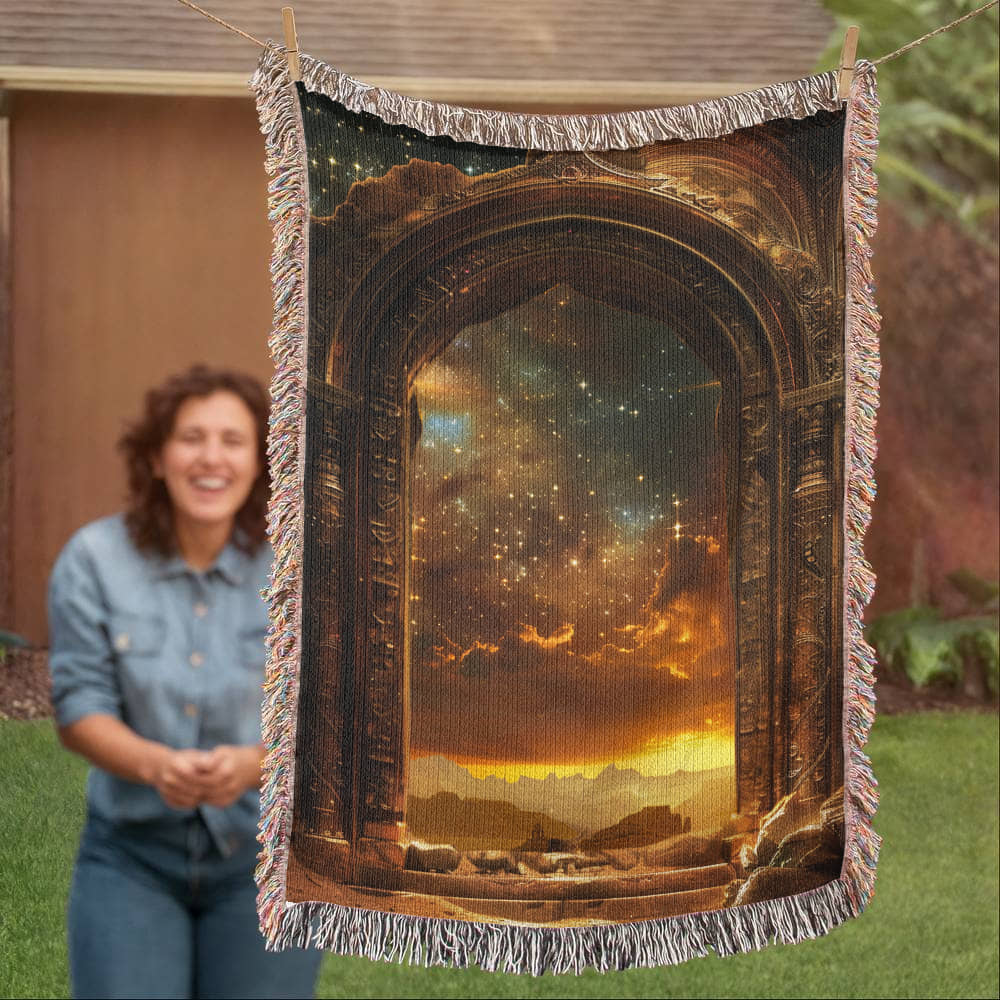 Starlit Gateway Mystical Blanket – Woven Celestial Portal Throw | Fantasy Decor by Lace & Grit
