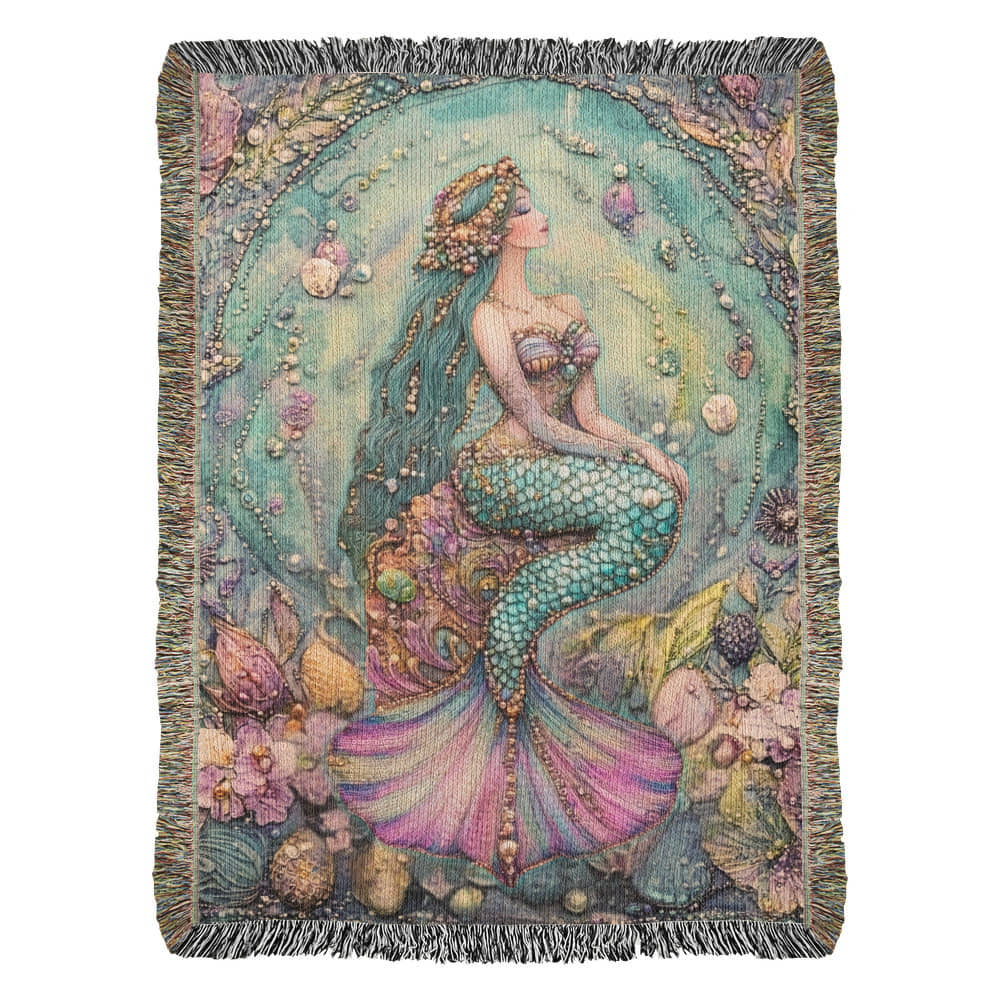 Beaded Look Mermaid Blanket – Woven Ocean-Inspired Throw | Fantasy Mermaid Decor by Lace & Grit