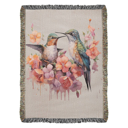 Skykiss Woven Blanket – Watercolor Hummingbirds in Bloom