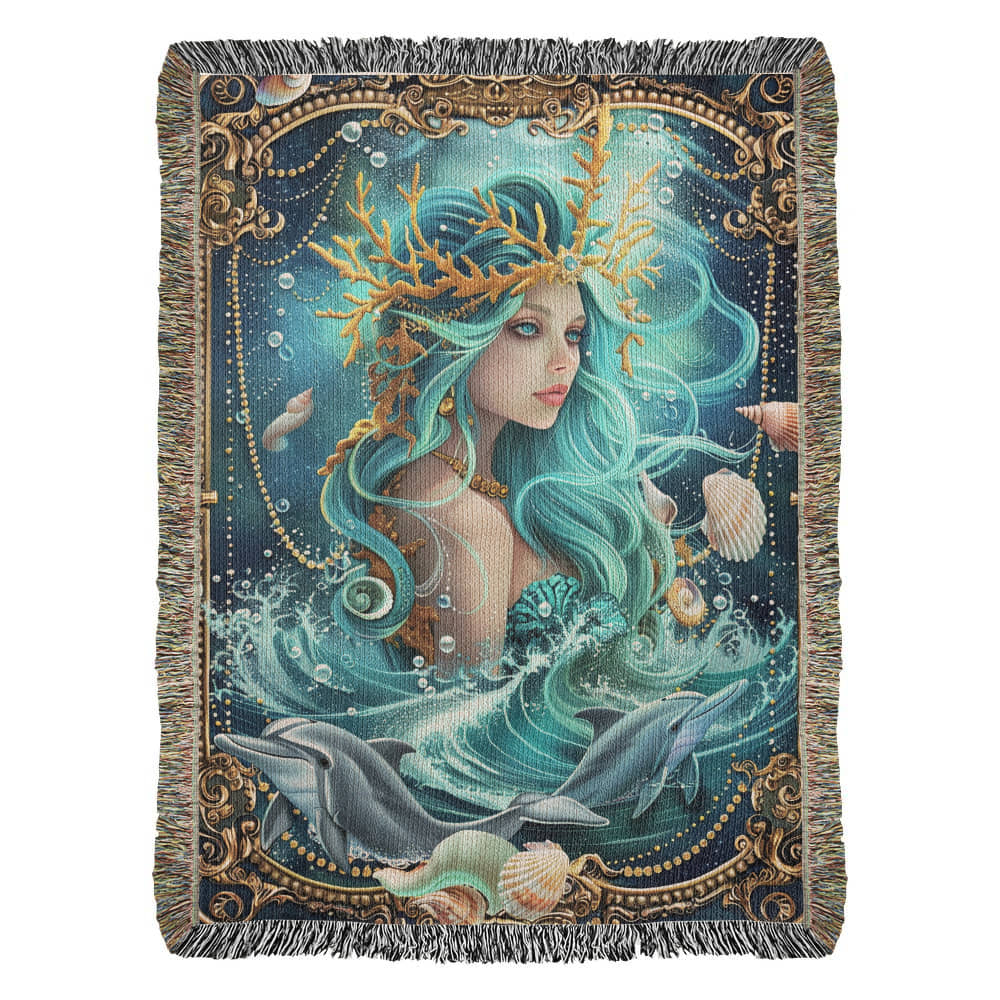 Beaded Look Amphitrite Blanket – Woven Sea Goddess Throw | Ocean Mythology Decor by Lace & Grit
