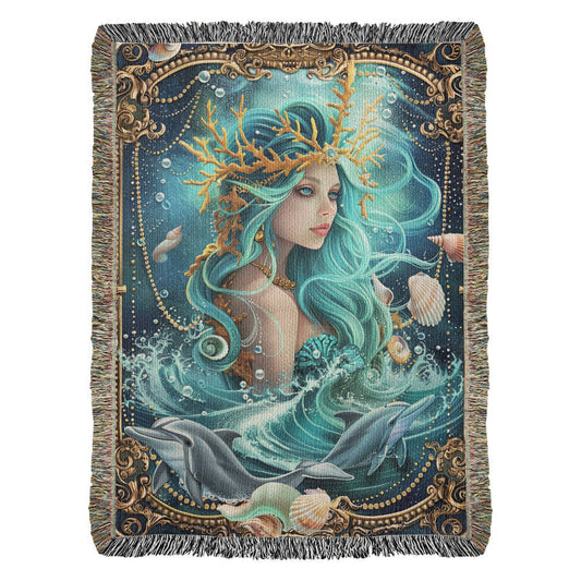 Beaded Look Amphitrite Blanket – Woven Sea Goddess Throw | Ocean Mythology Decor by Lace & Grit