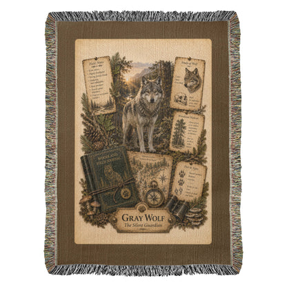 Gray Wolf Woven Throw Blanket | Woodland Animal Decor | Cotton Tapestry Throw | Naturalist Journal Gift