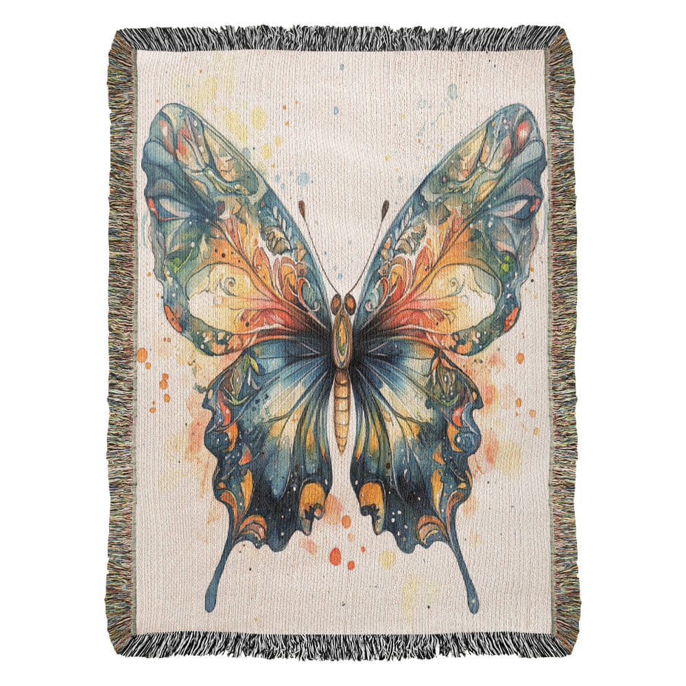 Metamorph Woven Blanket – Watercolor Butterfly in Motion