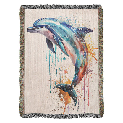 Tidewater Woven Blanket – Watercolor Dolphin in Motion