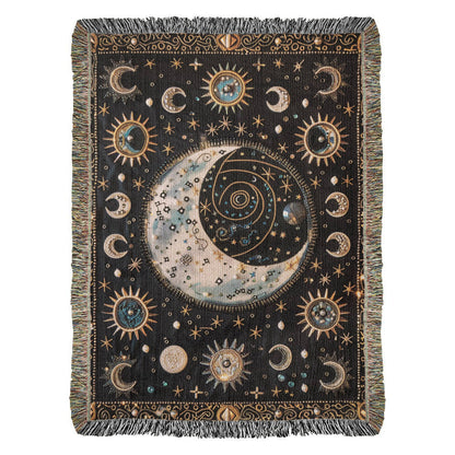 Beaded Look Moon & Stars Blanket – Celestial Woven Throw | Cosmic Boho Decor by Lace & Grit