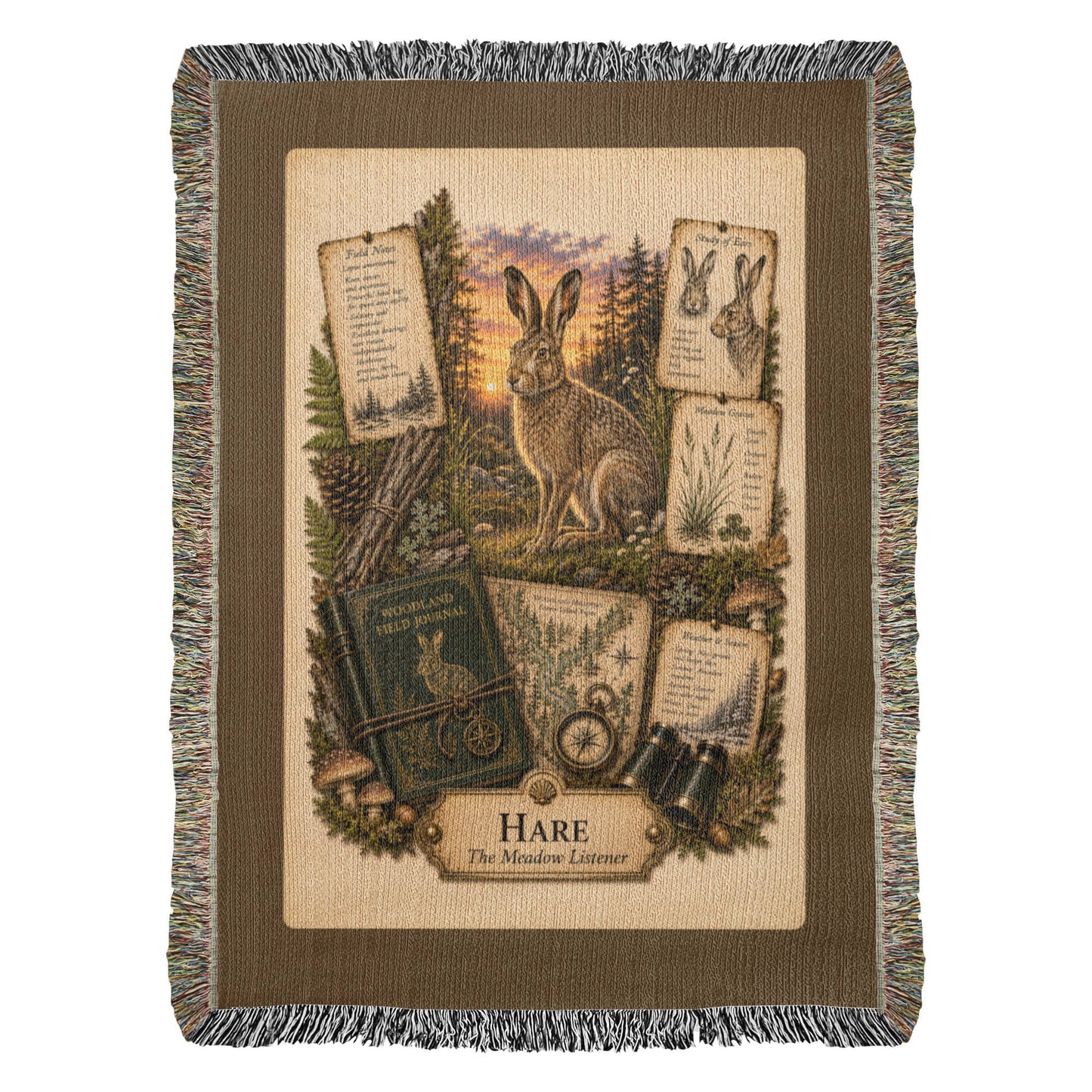 Hare Woven Throw Blanket | Woodland Animal Decor | Cotton Tapestry Throw | Naturalist Journal Gift