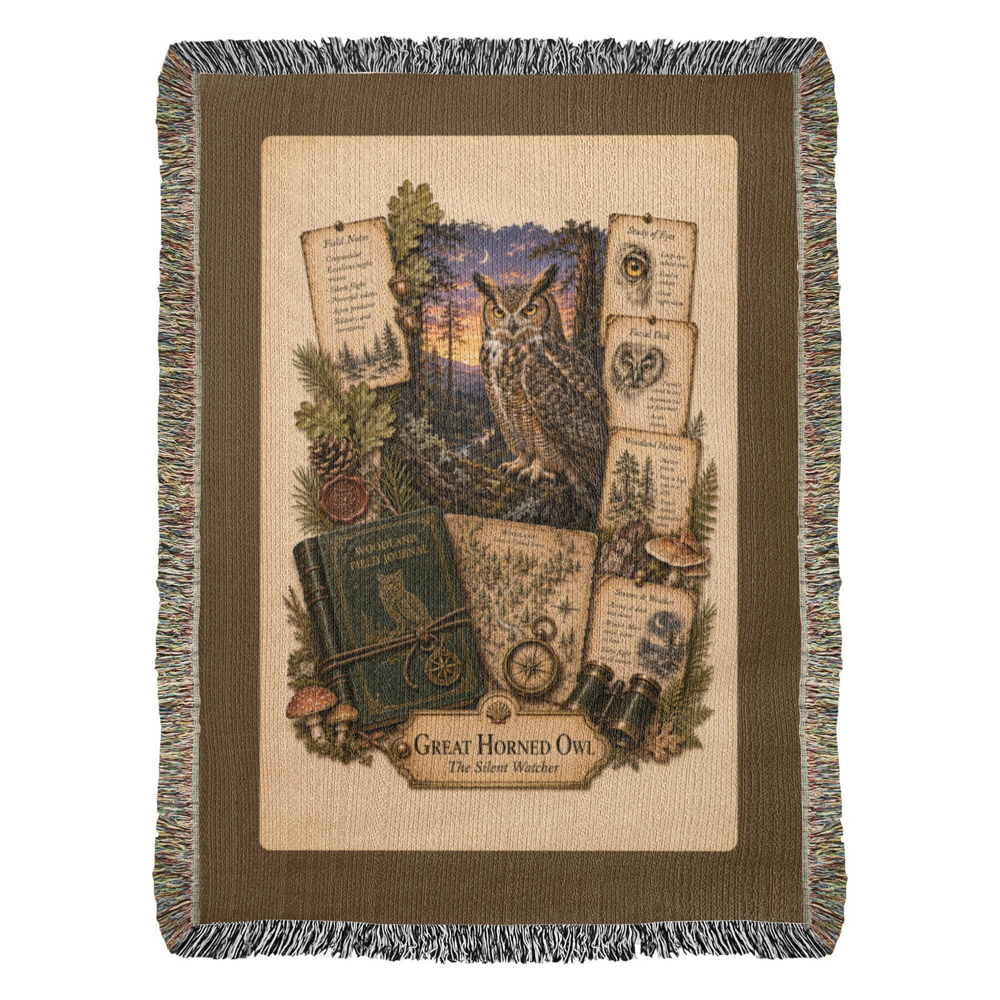 Great Horned Owl Woven Throw Blanket | Woodland Animal Decor | Cotton Tapestry Throw | Naturalist Journal Gift