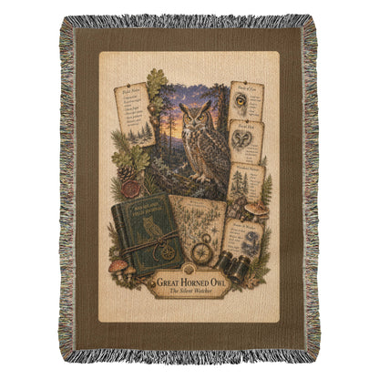 Great Horned Owl Woven Throw Blanket | Woodland Animal Decor | Cotton Tapestry Throw | Naturalist Journal Gift