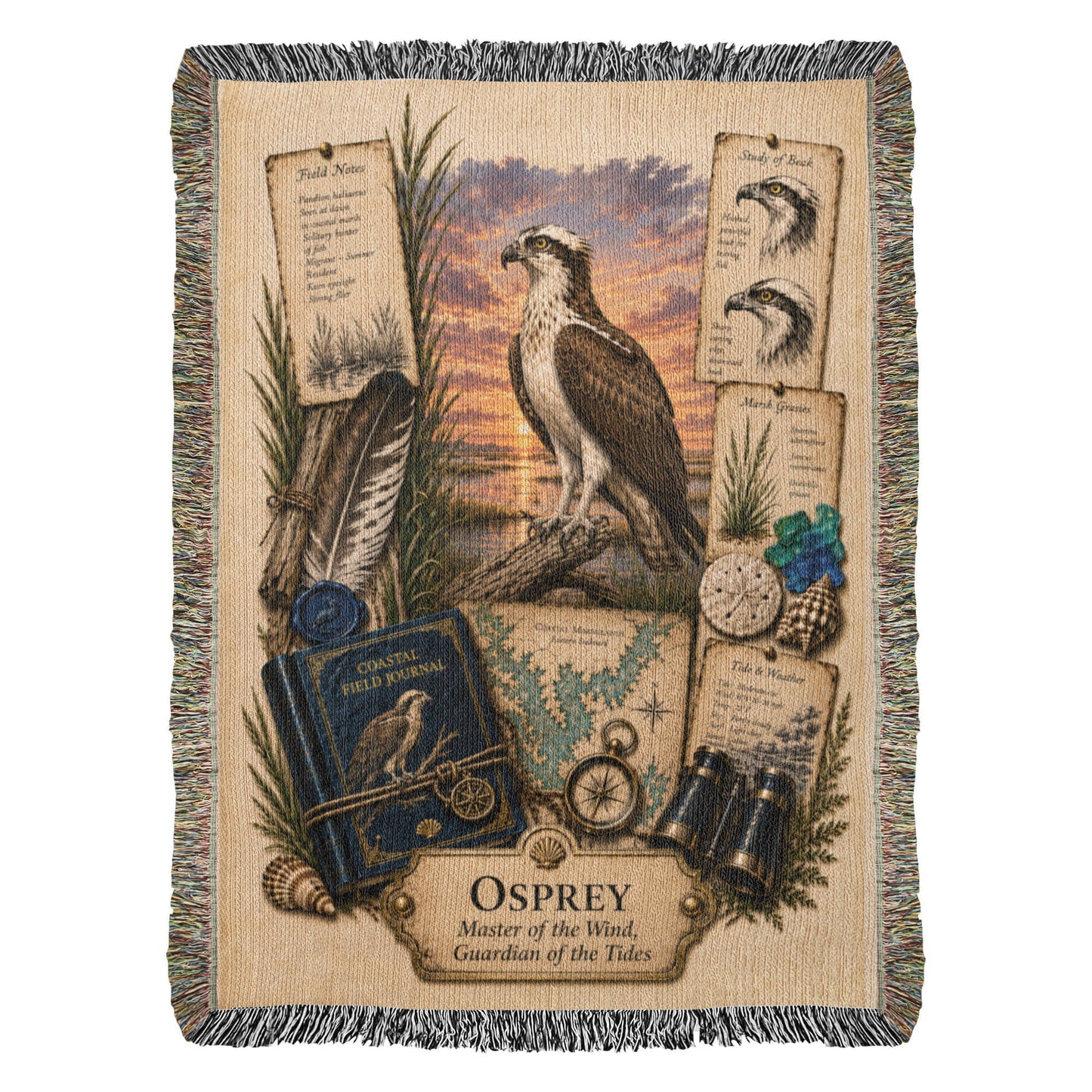 Osprey Woven Throw Blanket | Coastal Bird Decor | Cotton Tapestry Throw | Naturalist Journal Gift