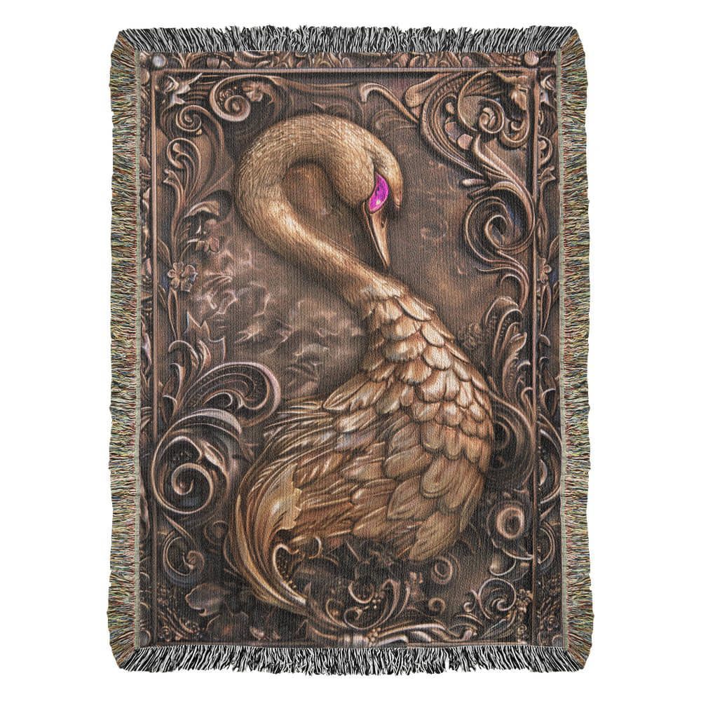 Embossed Swan Blanket – Bronze Woven Throw | Elegant Boho Decor by Lace & Grit