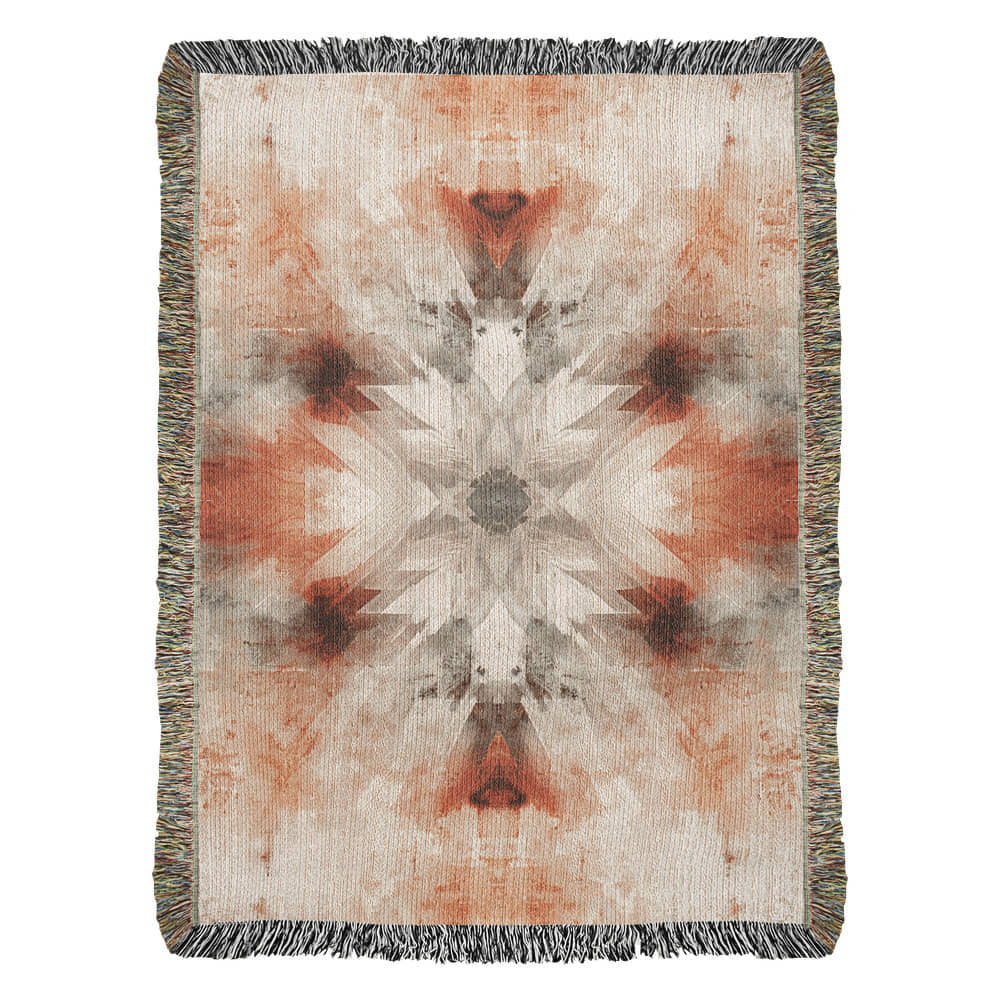 Red Earth Ritual Woven Blanket – Mystical Boho Sunburst Throw