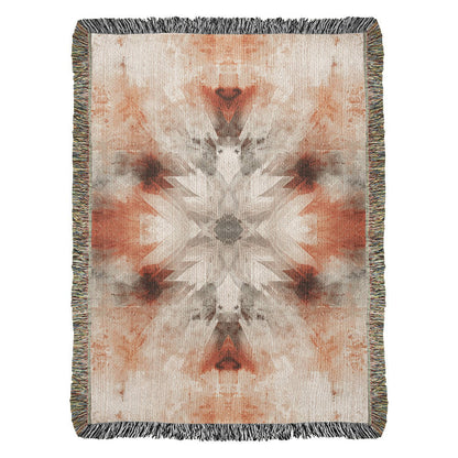 Red Earth Ritual Woven Blanket – Mystical Boho Sunburst Throw