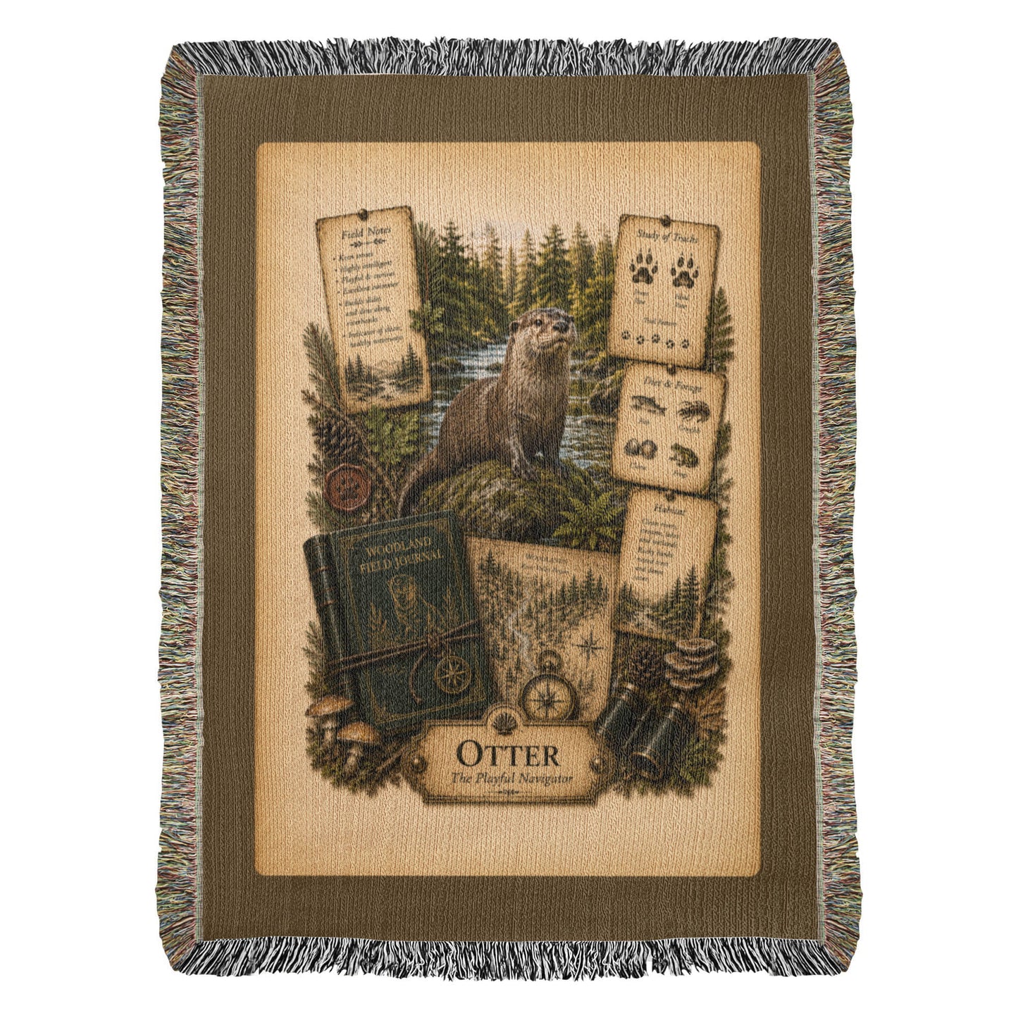 Otter Woven Throw Blanket | Woodland Animal Decor | Cotton Tapestry Throw | Naturalist Journal Gift