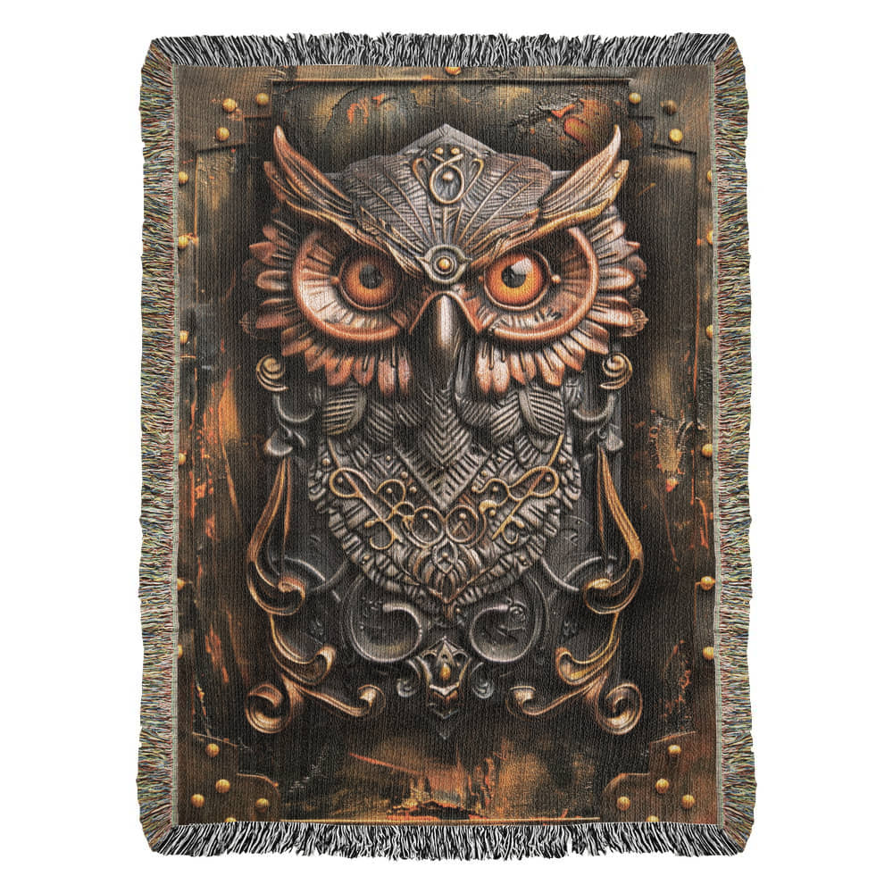 Emberwatch Owl Blanket – Woven Mystical Guardian Emblem | Fantasy Artifact Decor by Lace & Grit