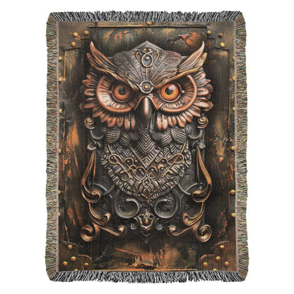 Emberwatch Owl Blanket – Woven Mystical Guardian Emblem | Fantasy Artifact Decor by Lace & Grit