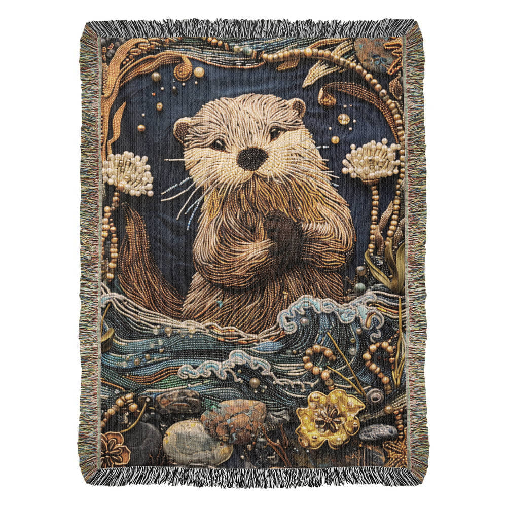 Beaded Look River Otter Blanket – Woven Nature-Inspired Throw | Cozy Animal Art by Lace & Grit